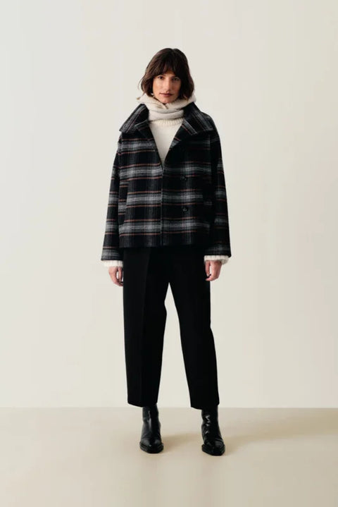 Part Two Celly Outerwear Coat In Dark Navy Check