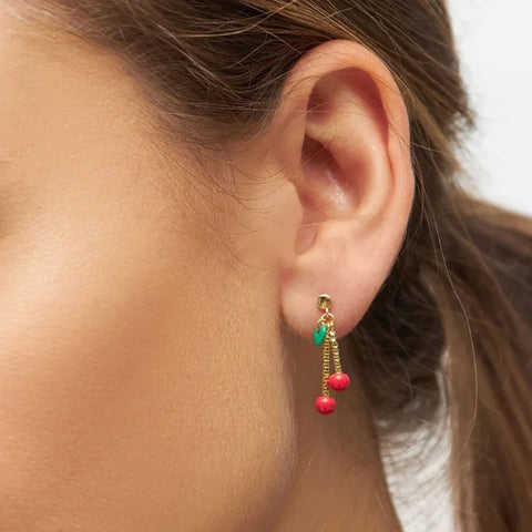 LULU Copenhagen LULU1381 Cherry Ear stud In Ruby Red