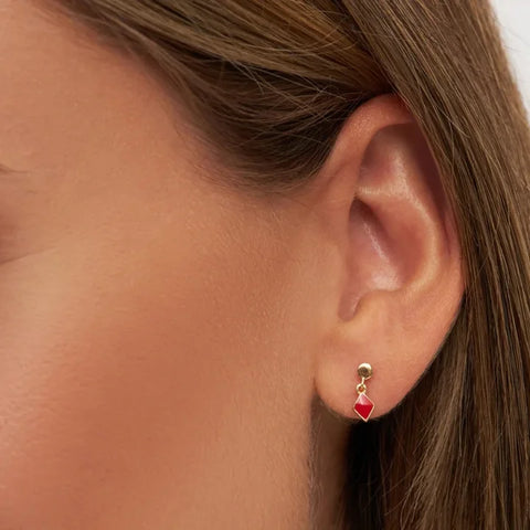 LULU Copenhagen LULU1545 Confetti Dangling gold plated Ear stud In Passion Red