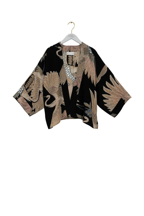 One Hundred Stars Crane Black Crepe Kimono