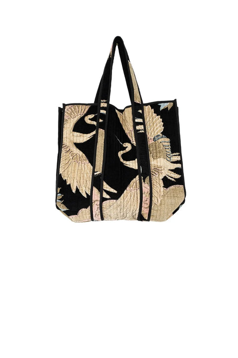 One Hundred Stars Crane Black Velvet Tote Bag