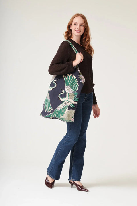 One Hundred Stars Crane Emerald Canvas Bag