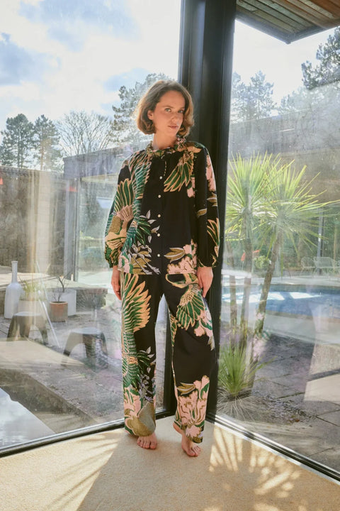 One Hundred Stars Crane Emerald Poplin Pajama Set