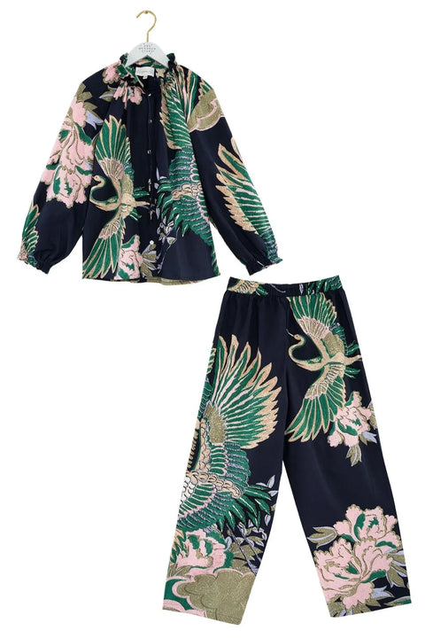 One Hundred Stars Crane Emerald Poplin Pajama Set