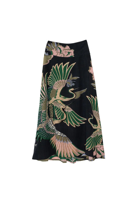 One Hundred Stars Crane Emerald A Line Maxi Skirt