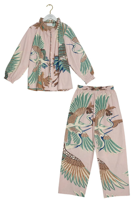 One Hundred Stars Crane Plaster Pink Poplin Pajama Set