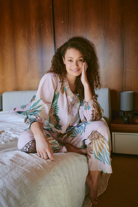 One Hundred Stars Crane Plaster Pink Poplin Pajama Set