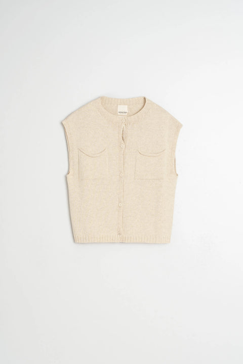 Indi & Cold EA520 Boxy Vest With Pockets In Ecru