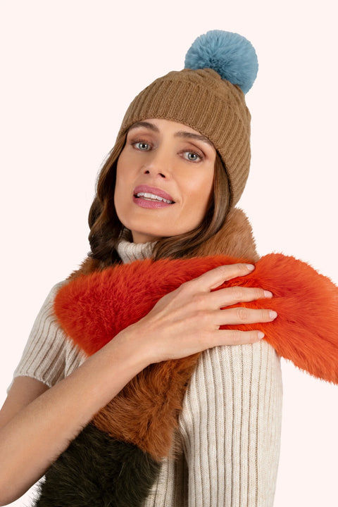 Powder ELS6 Elsa 3-tone Faux Fur Scarf - Tang/Mocca/Olive