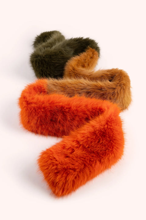 Powder ELS6 Elsa 3-tone Faux Fur Scarf - Tang/Mocca/Olive