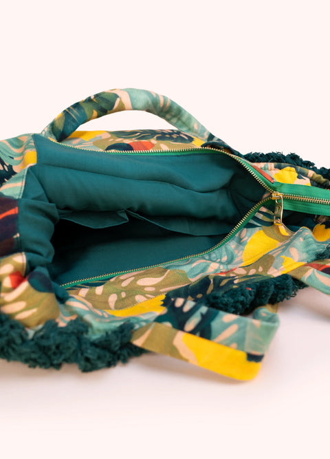 Powder FBT6 Exotic Leaves Fringe Box Cotton Tote