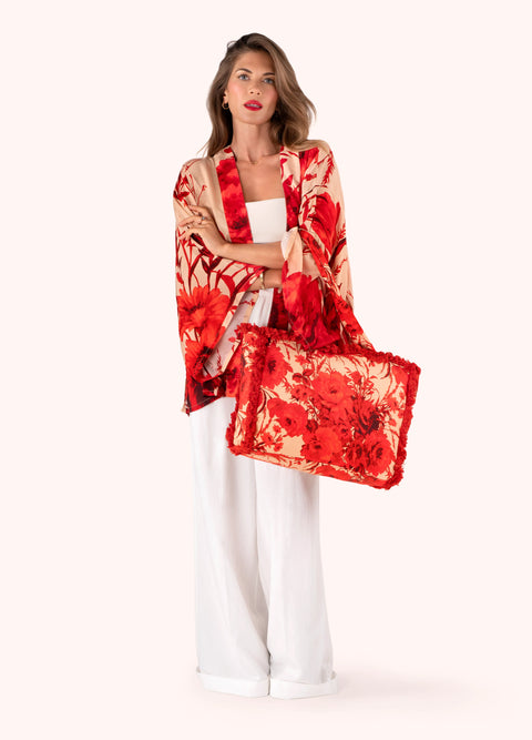 Powder FBT7 Rouge Blooms Fringe Box Cotton Tote