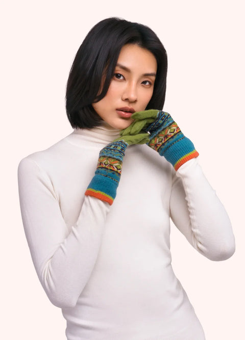 Powder FIG2 Fair Isle Gloves In Teal Mix