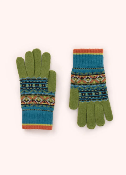 Powder FIG2 Fair Isle Gloves In Teal Mix