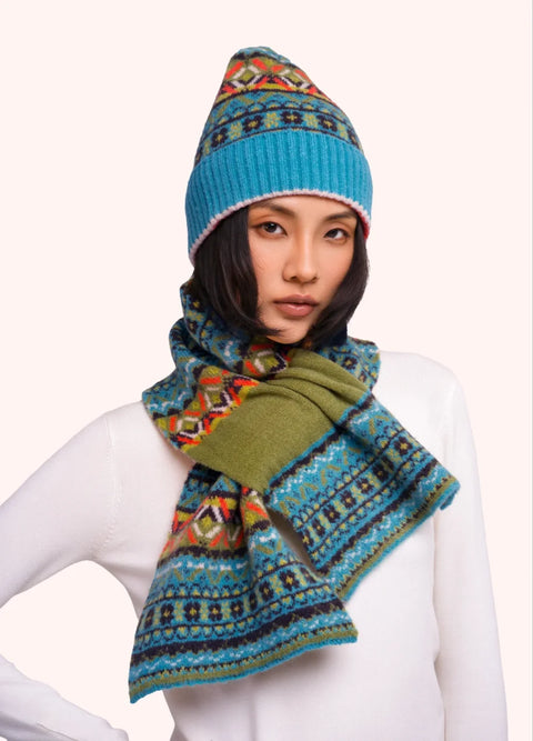 Powder FIS2 Fair Isle Scarf In Teal Mix
