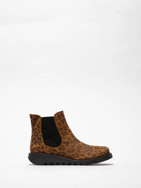 Fly London Salv195 Suede Leopard In Camel