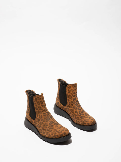 Fly London Salv195 Suede Leopard In Camel