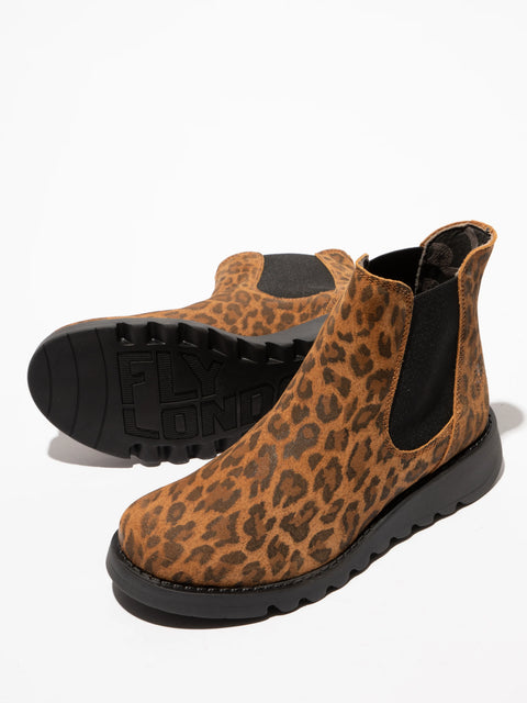 Fly London Salv195 Suede Leopard In Camel
