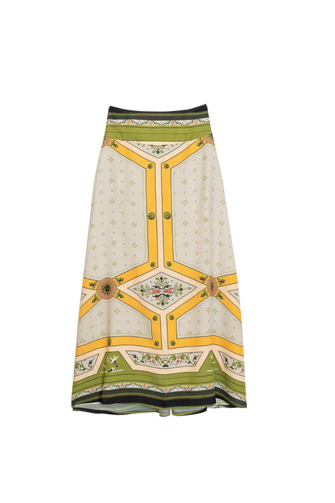 One Hundred Stars Fleur De Lys Gold A-Line Maxi Skirt