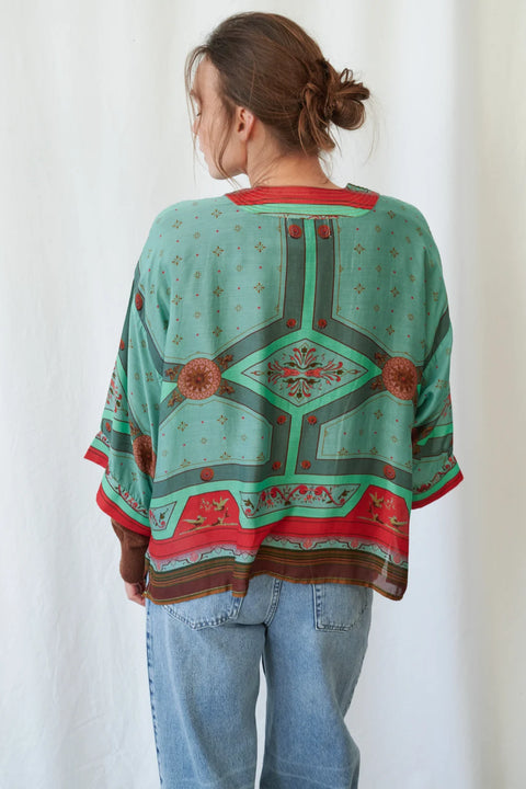 One Hundred Stars Fleur De Lys Aqua Kimono