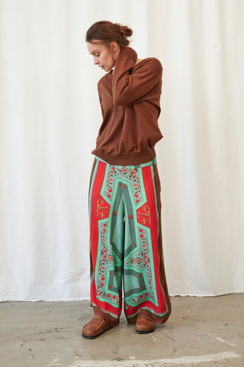 One Hundred Stars Fleur De Lys Aqua Palazzo Pants
