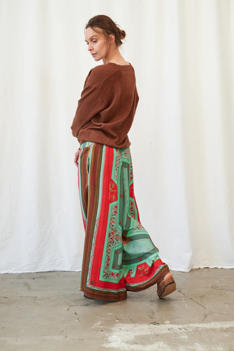 One Hundred Stars Fleur De Lys Aqua Palazzo Pants