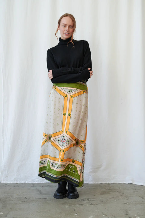 One Hundred Stars Fleur De Lys Gold A-Line Maxi Skirt