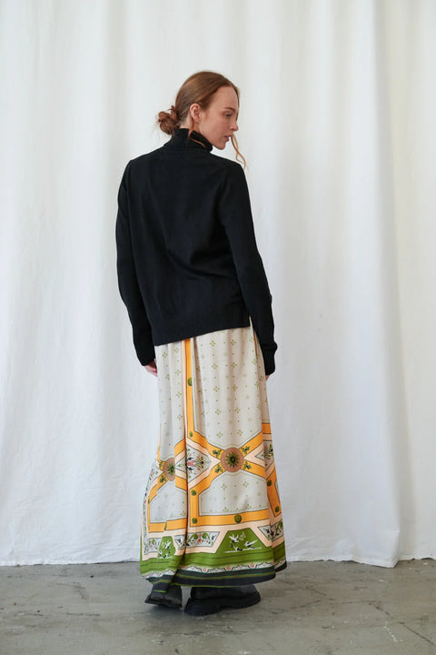 One Hundred Stars Fleur De Lys Gold A-Line Maxi Skirt
