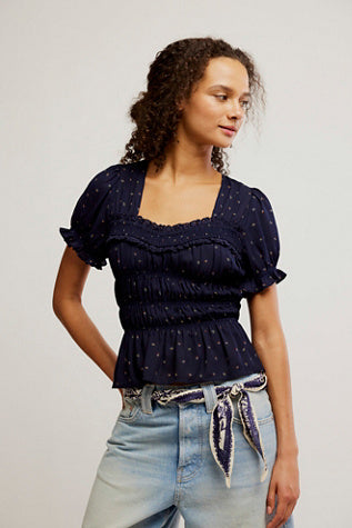 Free People Adore You Blouse In Peacoat Combo