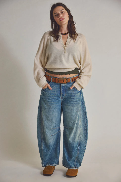 Free People Good Luck Mid Rise Barrel In Ultra Light Beam