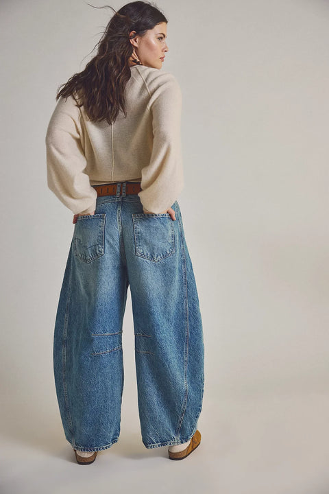 Free People Good Luck Mid Rise Barrel In Ultra Light Beam