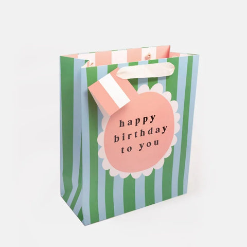 Caroline Gardner Gifts GBM807 Birthday Flower On Green & Blue Stripe Large Gift Bag