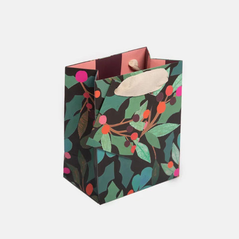 Caroline Gardner Cards GBP786 Holly & Berries Collage Dark Background Petite Gift Bag