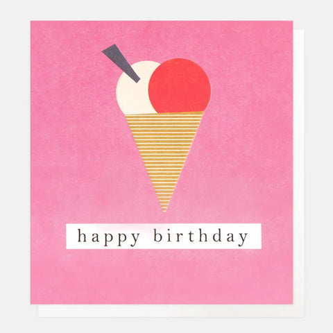 Caroline Gardner Cards GEO002 Happy Birthday Ice Cream Cone On Pink Card