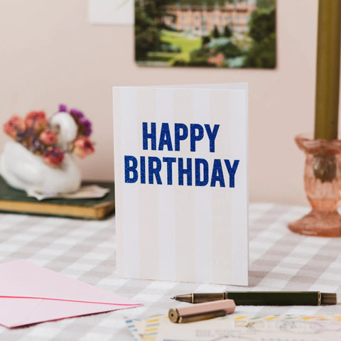 Oh Squirrel GL111-CC Happy Birthday Stripe Card With Biodegradable Glitter