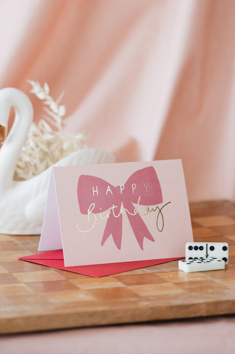 Oh Squirrel OSF03-BC Happy Birthday' Gold Foil Red Bow Card