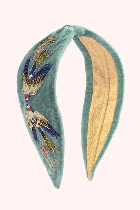 Powder HDB83 Swooping Swallows Embroidered Velvet Headband