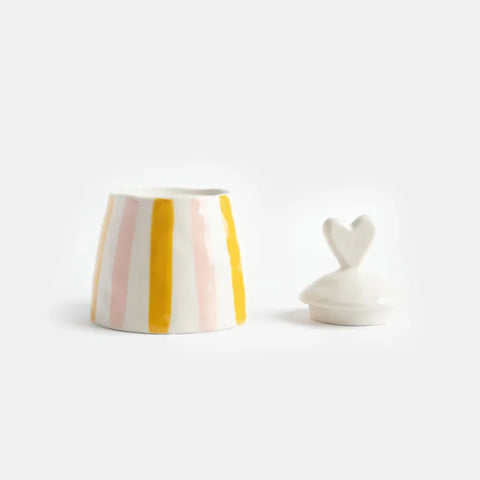 Caroline Gardner Gifts HLJ101 Pink Mustard Stripe Heart Lid Jar