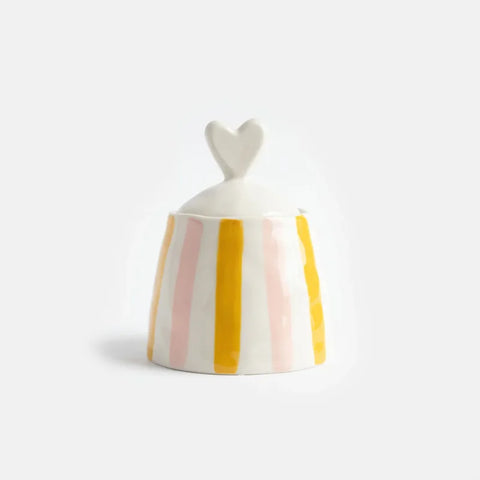 Caroline Gardner Gifts HLJ101 Pink Mustard Stripe Heart Lid Jar