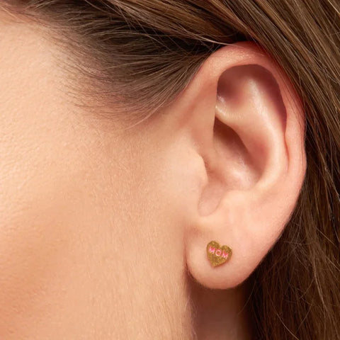 LULU Copenhagen LULU1485 Heart Mom gold plated Ear stud In Pink
