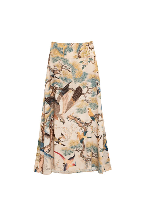 One Hundred Stars Hummingbird Nude A-Line Maxi Skirt