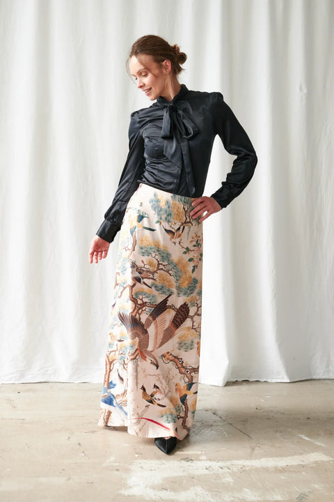 One Hundred Stars Hummingbird Nude A-Line Maxi Skirt