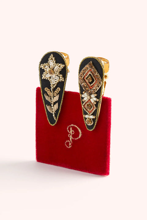 Powder JEW47 Midnight Floral/Deco (Red), Pk 2 Hair Clips