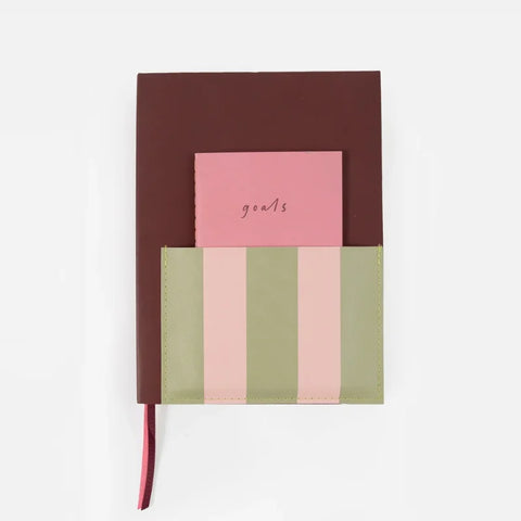 Caroline Gardner Gifts JRN106 Wine & Pink/Green Stripe Pocket Journal Set