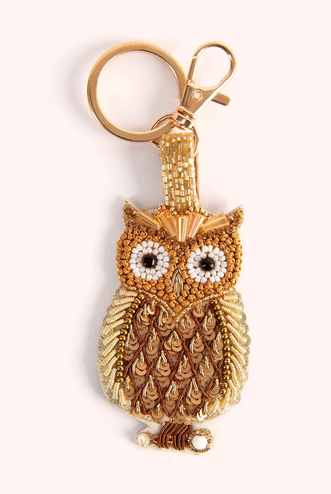 Powder KEY17 Golden Owl Beaded Keyring