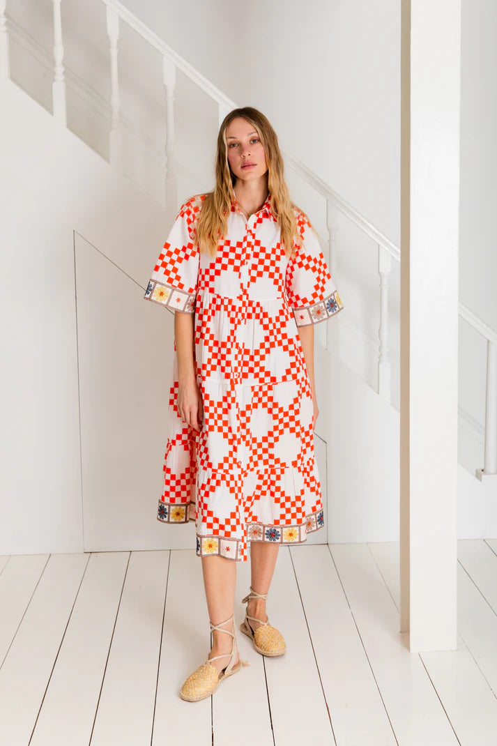 Bonté Koko Embroidered Trim Dress In Poppy Red– Escape Boutique Whitley Bay