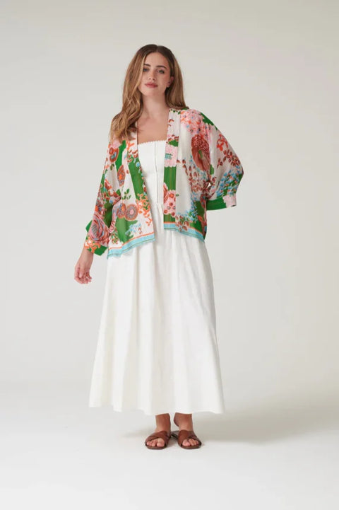 One Hundred Stars Kitsch Bouquet Green Kimono