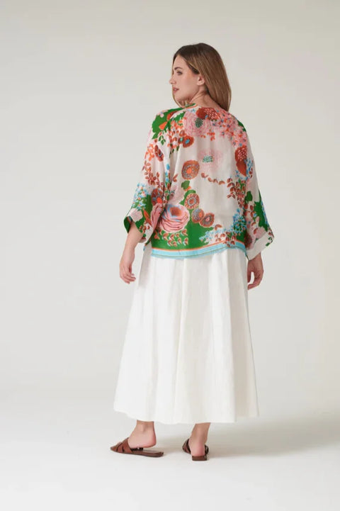 One Hundred Stars Kitsch Bouquet Green Kimono