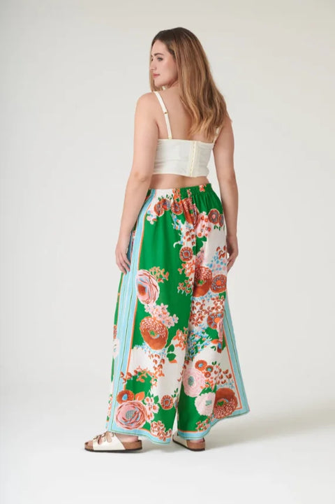 One Hundred Stars Kitsch Bouquet Green Palazzo Pants