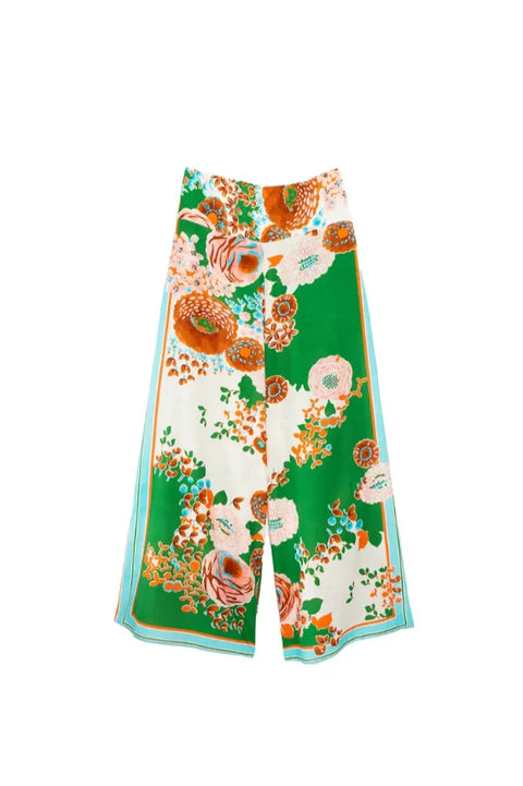 One Hundred Stars Kitsch Bouquet Green Palazzo Pants